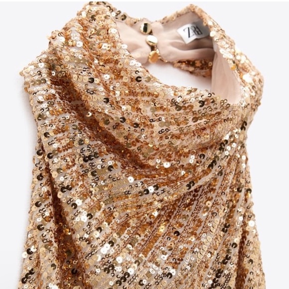 Zara Gold Sequin Halter Mini Dress - Picture 10 of 16